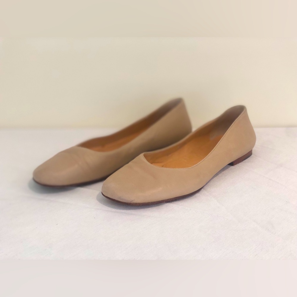 Ralph Lauren Nude Beige Leather Ballet Flats Size 7 or 8 Made in Italy